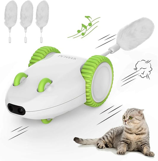 PETGEEK Automatic Cat Mouse Toys Interactive Cat Toys for Indoor Cats, Smart Sensing Moving Squeaky Mouse Cat Toys, USB Rechargeable Best Gift for Birthday, Thanksgiving, Christmas, New Year