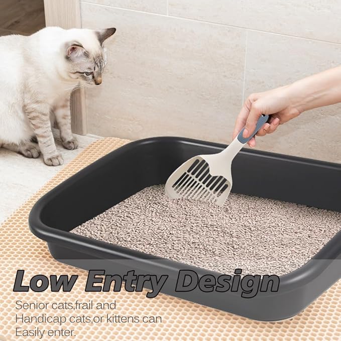3 Pcs Low Entry Senior Cat Litter Box with Scoop, Extra Large Pet Litter Box Low Entry Open Top Cat Litter Box for Kitten Frail Handicap Disabled Older Elderly Cats