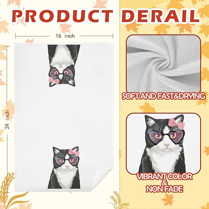SPBL&L Cat Bow Dish & Hand Towels, 16x24 inches - Pink, Black - Bathroom & Kitchen Decor, Cat Gifts