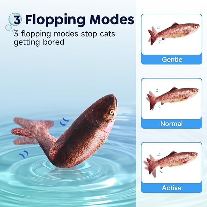Potaroma Electric Flopping Fish 10.5", Moving Cat Kicker Fish, Floppy Fish Toy for Small Dogs Wiggle Fish Catnip Toys, Motion Kitten Toy Interactive Toys for Exercise, Mice Animal Toys