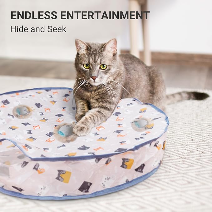 Interactive Cat Toys for Indoor Cats, Automatic Motion Activated Moving Ball Hide and Seek Game for Indoor Exercise Kicker with 28 Inch Play Mat