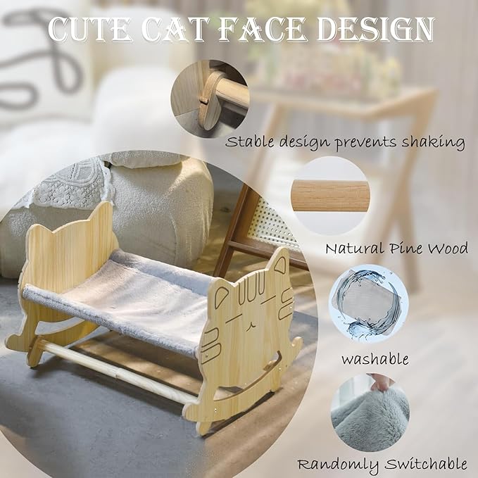 Cat Bed with Two Covers, Cat Hammock Bed with Two Usage Methods, Wooden Elevated Cat Bed, Removable Washable Small Dog Bed, Raised Cat Bed