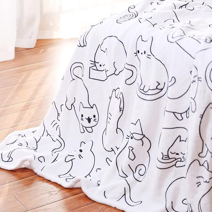 Cute Cat Blanket, Soft Kids Throw Blanket Cat Lovers Gift, Flannel Fleece Blanket for Couch, Bed, Sofa (48" X 60")