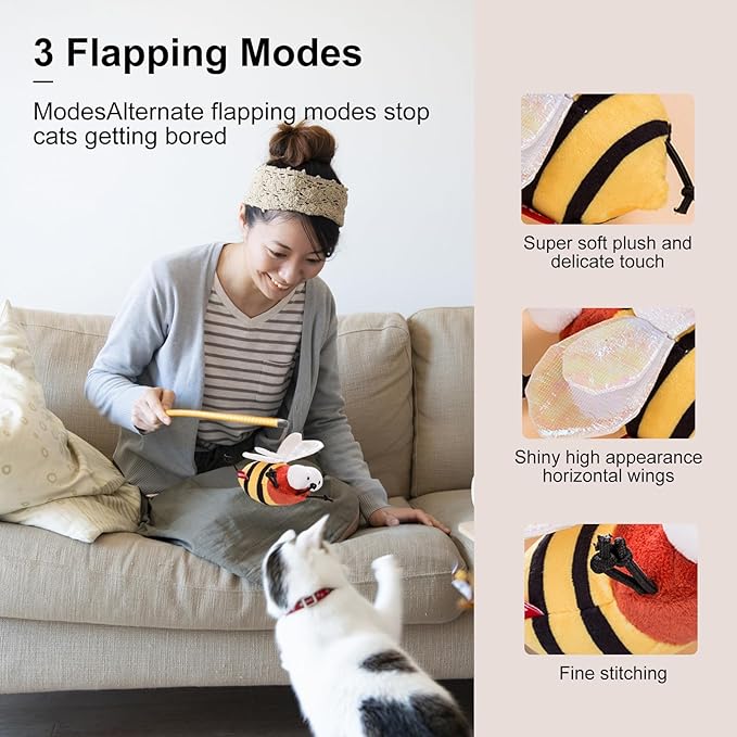 Bee Cat Toy, Interactive Squeaking Cat Toy, Chirpy Bee Sound Toy for Cats, Catnip Toys, Engaging Cat Toys, Keeps Cats Entertained, Fluffy Kitten Toy