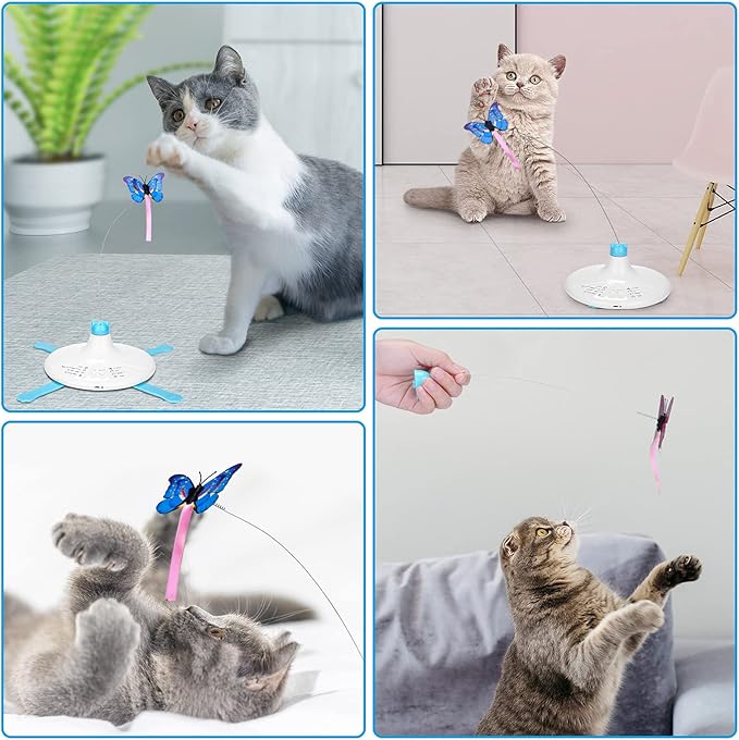 PETTOM Replacements for Cats Toy B0936T245Z Interactive Teaser Cats Toy Three Rotating Butterfly Funny Exercise Kitten Toy Pet Random Butterfly Toys Replacements Random Color (Replacements)