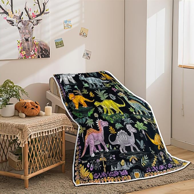 Funny Dinosaur Blankets for Boys, Cute Dino Throw Blanket All Season Dinosaur Lovers Cozy Soft Lightweight Warm Flannel Fleece Blankets Cozy Soft Blanket Gifts for Women Men Girls Boys Pet Kids