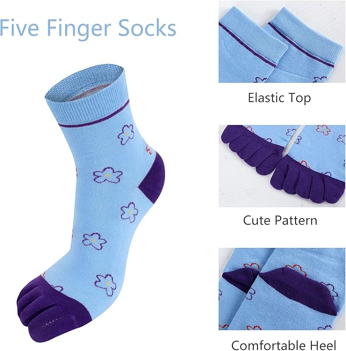 Benefeet Sox Toe Socks Women Men Cute Cat Five Finger Socks for Girls Colorful Cotton Ankle Athletic Running Socks with Toes