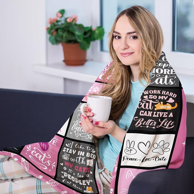 Cat Mom Blanket Gifts for Women Girls Soft Flannel Cat Throw Blanket Best Cats Mom Ever Blankets Gifts for Birthday Home Decor Adults 80"x60"
