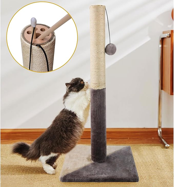 GKYZBB 30" Tall Cat Scratching Post,Highly Resistant Carpet Scratch Post, Premium Sisal Rope Scratch Posts, Sturdy Large Scratch Pole with Hanging Ball,Bring 2 pcs of cat Teasing Stick