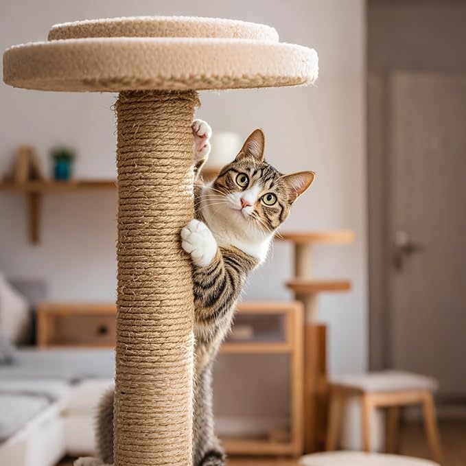 PowerKing 4-Pack 15.7" Cat Scratching Post Replacement - Natural Sisal Rope Scratcher Poles with M8 Screws for Indoor Cat Tower Renewal Parts, Cat Furniture Refill Parts (Nature)