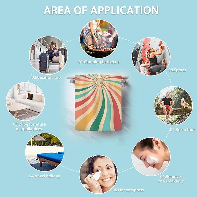 Boho Sunshine Hand Towels Set of 2,Groovy Retro Swirl Soft Fingertip Bath Towel Small Face Washcloths Decor Kitchen Towel for Hotel Spa Gym Sport 28x14in