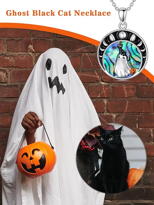 Black Cat/Dragon/Fox/Wolf Necklace 925 Sterling Silver Celtic Moon Pentagram Pendant Gothic Jewelry Goth Halloween Gifts for Women