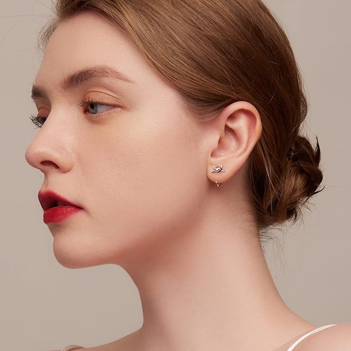 BISAER 925 Sterling Silver Half Huggie Hoop Earrings Cute Cat Dog Panda Animal Earrings for Women Jewelry Gifts