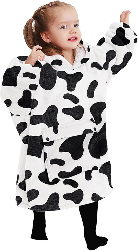 KFUBUO Wearable Blanket Hoodie for Kids Toddlers Sherpa Blanket Sweatshirt With Pocket Cute Hoodies 2-6 Year Old Girl Boy Birthday Gifts Cow