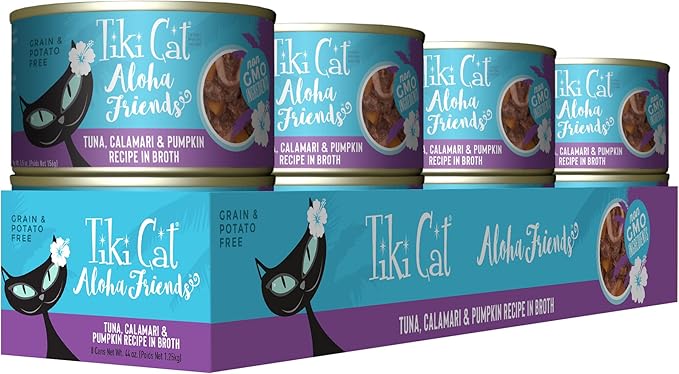 Tiki Cat Aloha Friends, Tuna, Calamari & Pumpkin, Grain-Free & High Moisture, Wet Cat Food for All Life Stages 5.5 oz. Cans (Pack of 8)