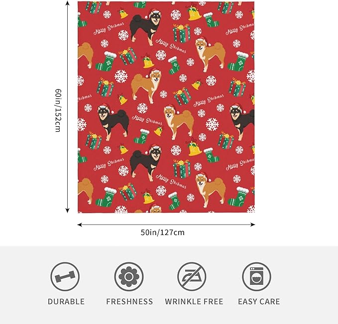 Christmas Dog Soft Throw Blanket Flannel Fleece Blankets Warm Cozy Lightweight Fuzzy Blanket for Bed Sofa Couch Home Decor 60"X50"