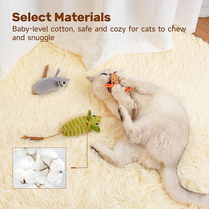 Potaroma Cat Toys 3Pcs Squeak Mice, Interactive Catnip Silvervine Animals Toys for Indoor Kittens, Dental Matatabi Cat Nip Chirping Toy, Cat Chew Exercise Toy for All Breeds and Species