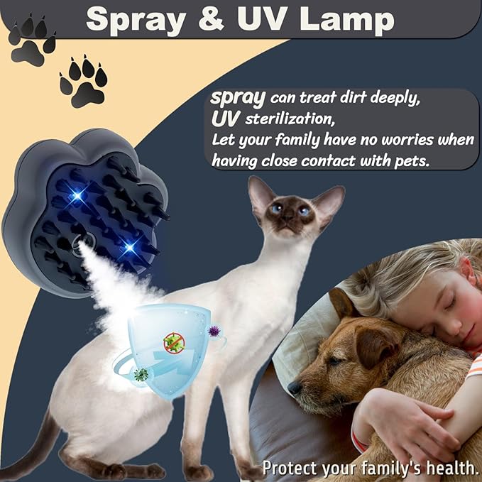 Steam Cat Brush, 4 in 1 Cordless Cat Steam Brush Built-in Lithium Battery, Silicone Massaging Grooming Brush, Remove Static Flying Hair，Pet Hair Cleaning Brush Comb for Cats Dogs(Gray)