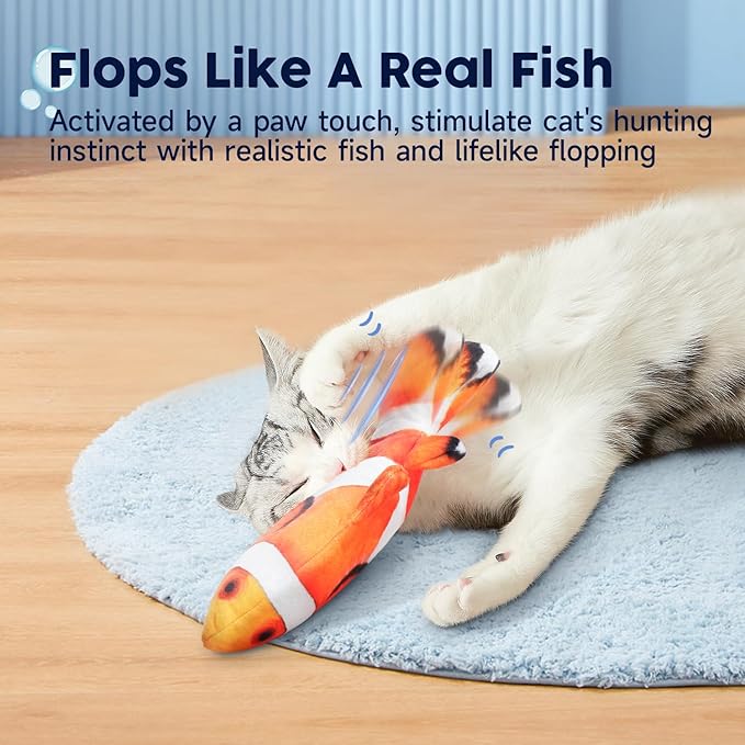 Potaroma Cat Toys Flopping Fish with SilverVine and Catnip, Moving Cat Kicker, Floppy Wiggle Fish for Small Dogs, Motion Kitten Interactive Exercise Toys, Mice Animal Toy 10.5"