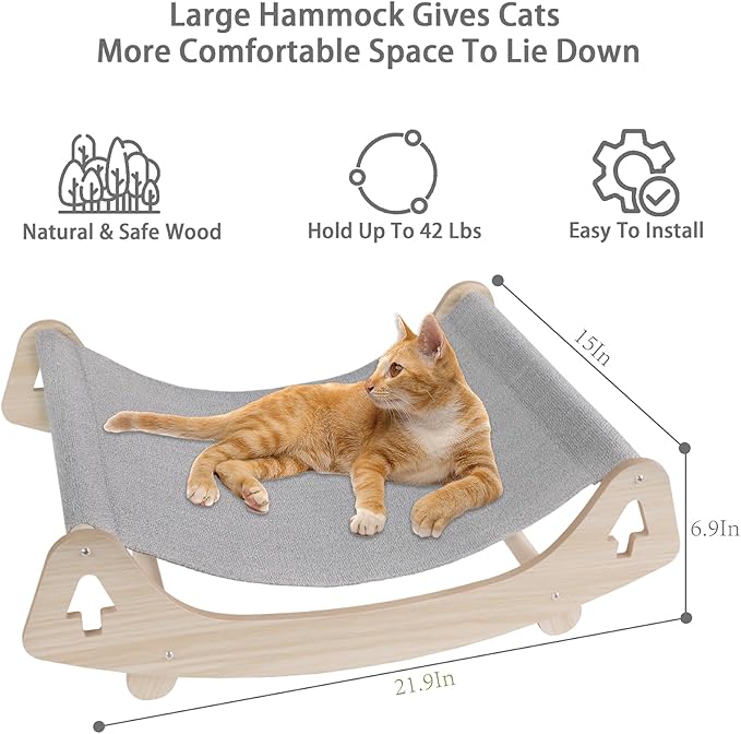 Cat Bed, Breathable Linen Cat Beds for Indoor Outdoor Cats, Elevated Wooden Hammock 21.9 X 15 Inch Pet Furniture for Kitty Puppy Bunny Rabbit Small Animal