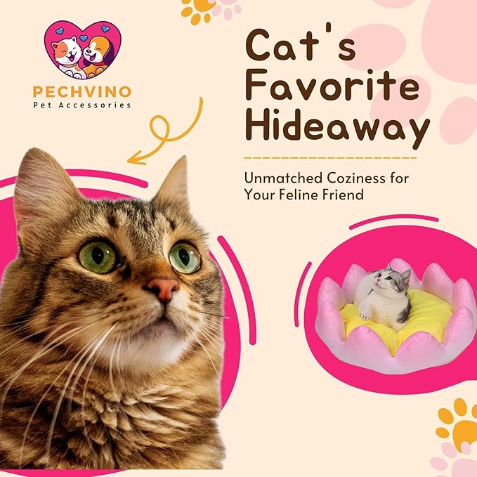 Lotus Flower Shaped 22.5“ Cat Bed and Dog Bed - Ultra-Soft, Plush, and Irresistibly Comfy - Ideal for Small to Medium-Sized Cats and Dogs - Symbolic Elegance