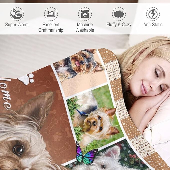 Yorkie Blanket Dog Yorkie Gifts for Girls Boys Woman Yorkshire Lover Throw Blankets Soft Blanket Warm Fleece Flannel Plush Blankets for Bed Sofa Couch 60"x80"