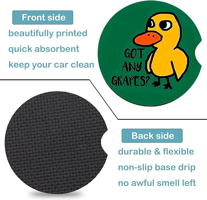 Car Coasters for Cup Holders,2 Pack Duck Got Any Grapes Car Coasters,2.75" Universal Size Anti Slip Rubber Mat,Automotive Cup Holder Decal Decor Accessories,Duck Gifts for Women,Men,Mom