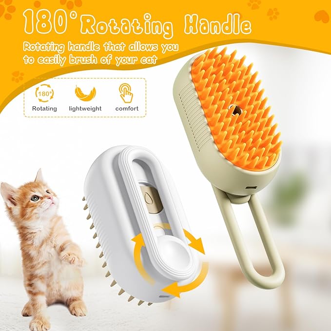 3 In 1 Pet Brush with Steam for Removing Tangled Hair from Dogs and Cats (Khaki)