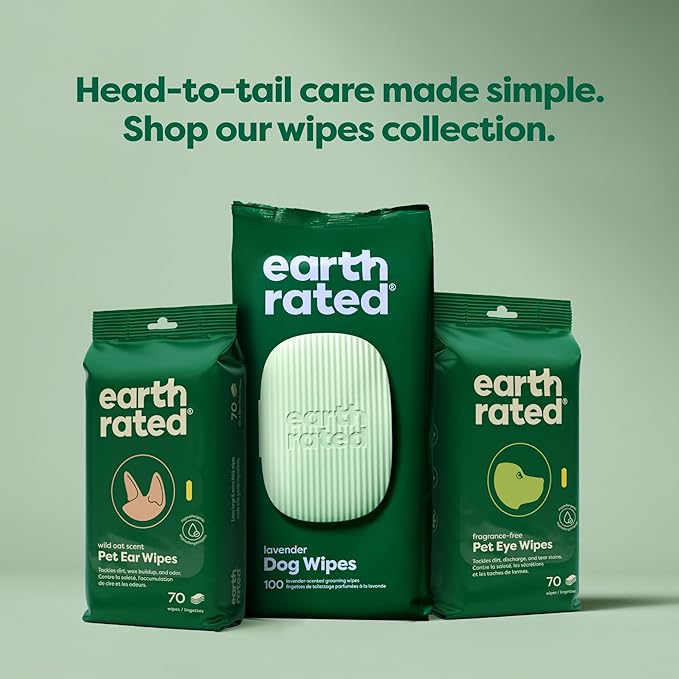 Earth Rated Pet Ear Wipes, Hypoallergenic Cleaner for Dogs & Cats Ears to Remove Dirt and Wax Build Up, Wild Oat Scent, 70 Count