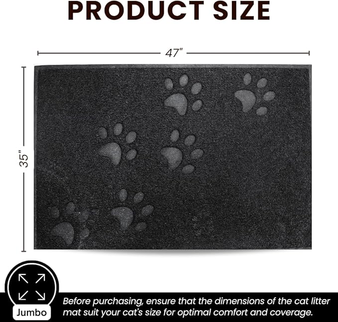 Andalus Jumbo Cat Litter Mat, Pack of 1 - Waterproof, Non-Slip & Easy to Clean Cat Litter Box Mat for Extra Efficient Pet Litter-Trapping, Black (47” X 35”)