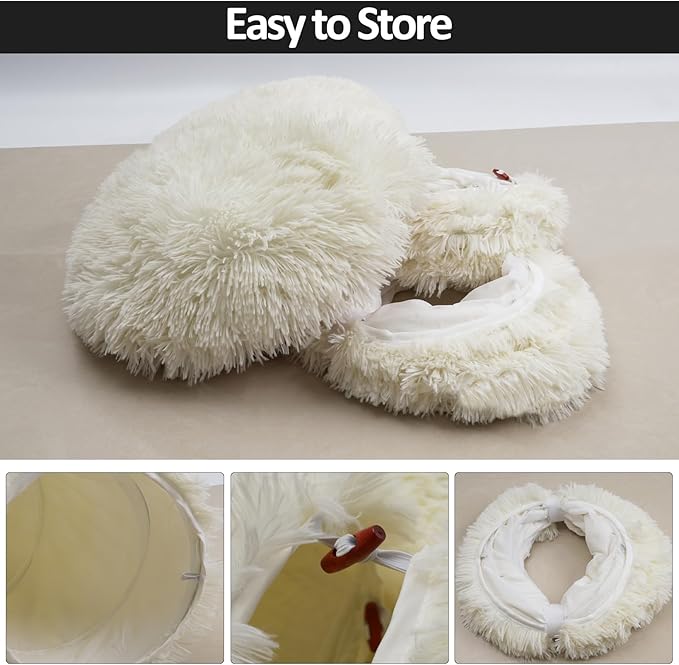 White Fluffy Warm Plush Cat Tunnel Bed, Soft Collapsible Multi-Combinations Cat Tube Playgound Toys, Cat Donut Tunnel for Indoor Cat Kitty Kitten Puppy Rabbit Ferret