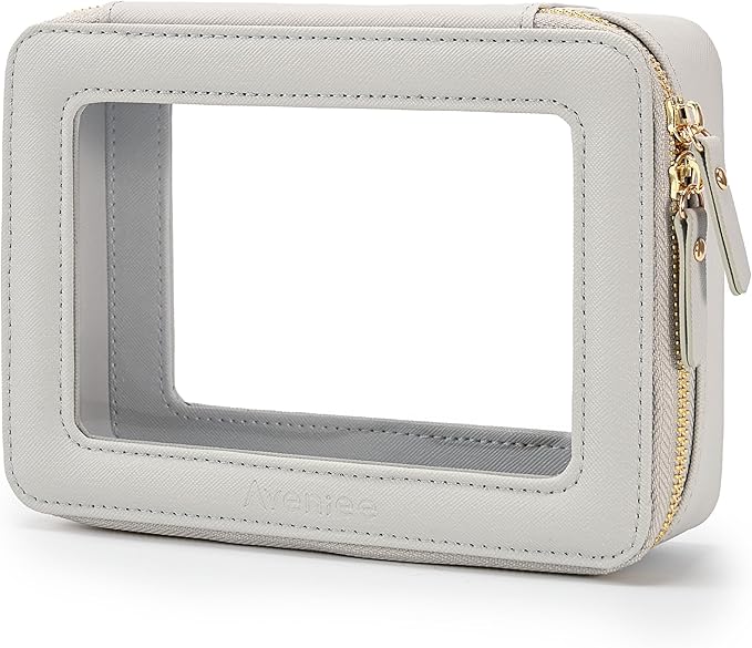 Aveniee Clear Makeup Bag for Women, Cosmetic Case Travel Toiletry Bag, Heavy Duty Makeup Organizer Car Bag for Accessories with dual Zippers(Grey,Middle)