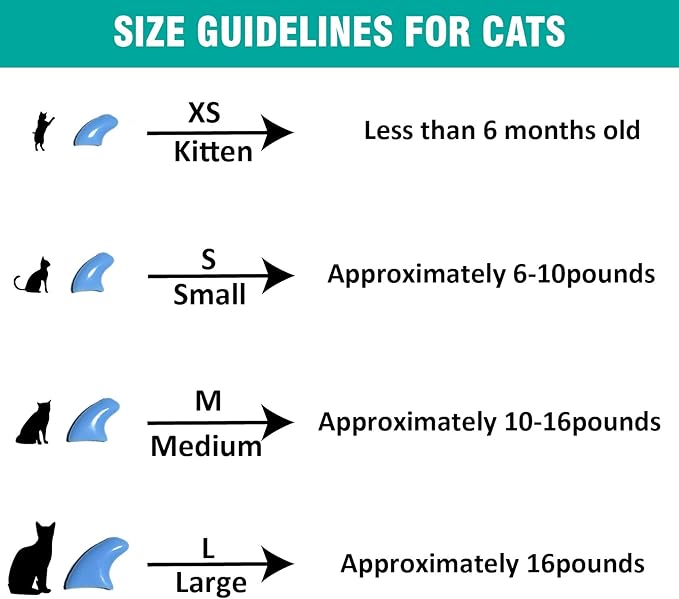 10x Colors / 100 pcs Cat Nail Caps | Cat Claw Covers with Adhesives and Applicators | Beta (L)