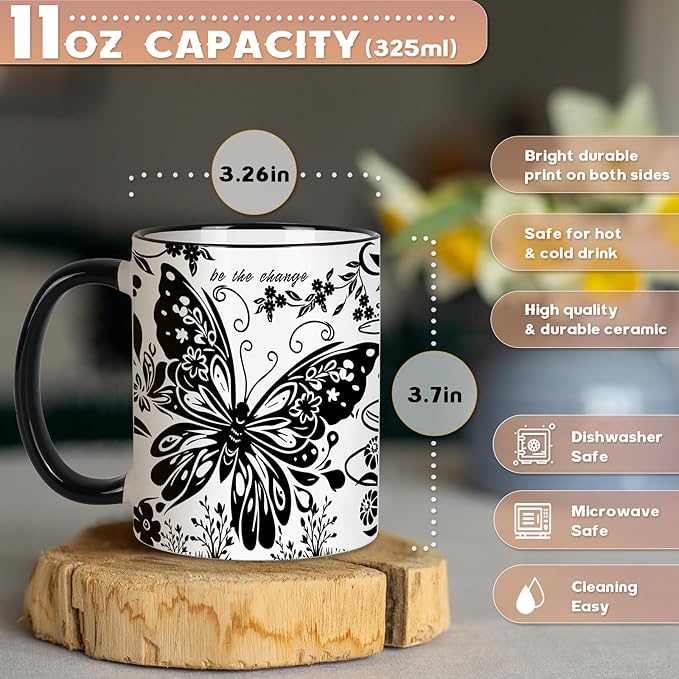 Butterfly Mug 11Oz Black and White Boho Butterfly Gifts for Women Ceramic Tea Cup Coffee Cup Cute Mug for Women Birthday Gifts