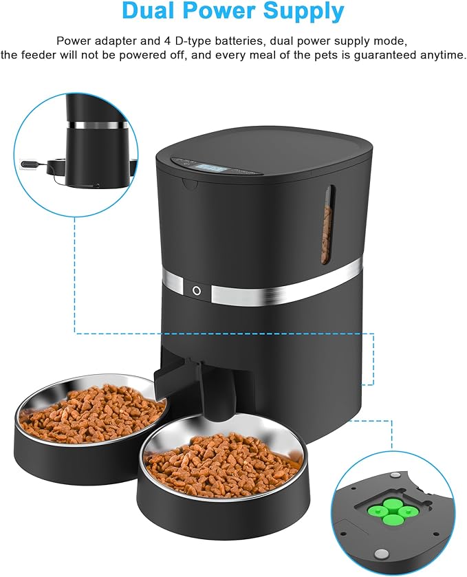 Smart Cat Feeder, WellToBe Automatic Cat Feeder WiFi Enable Pet Dog Food Dispenser App Control for Cat&Dog with Two-Way Splitter and Two Bowls, Voice Recorder Distribution Alarms, Portion Control