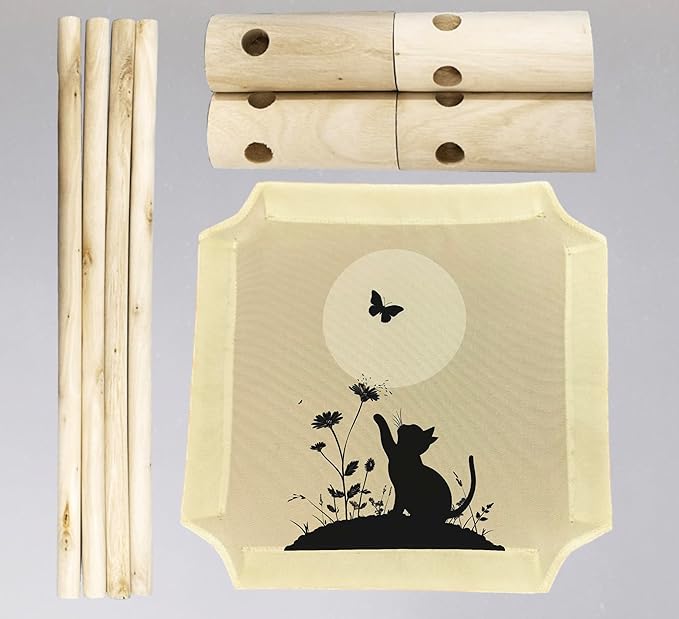 Cozy Butterfly Flower Cat Beds, Wooden Hammock Bed for Indoor Cats, All Seasons Comfort, Cat Bed Also Suitable for Small Dogs, Pet Beds