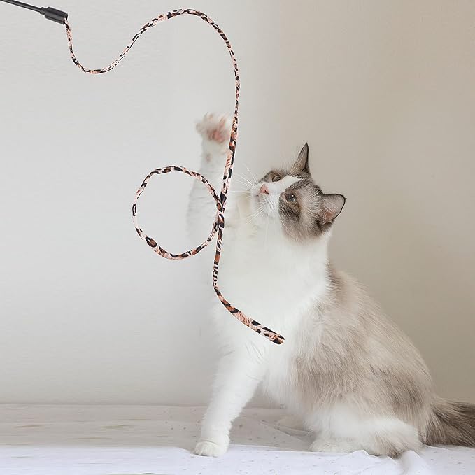 Molain Cat Wand Rainbow Toy, 5pcs Rainbow Wand for Kittens Training Rainbow Ribbon Interactive Cat Wand Stick Toy for Kitten Cat Indoor Exerciser Playing(30cm, Leopard Print)