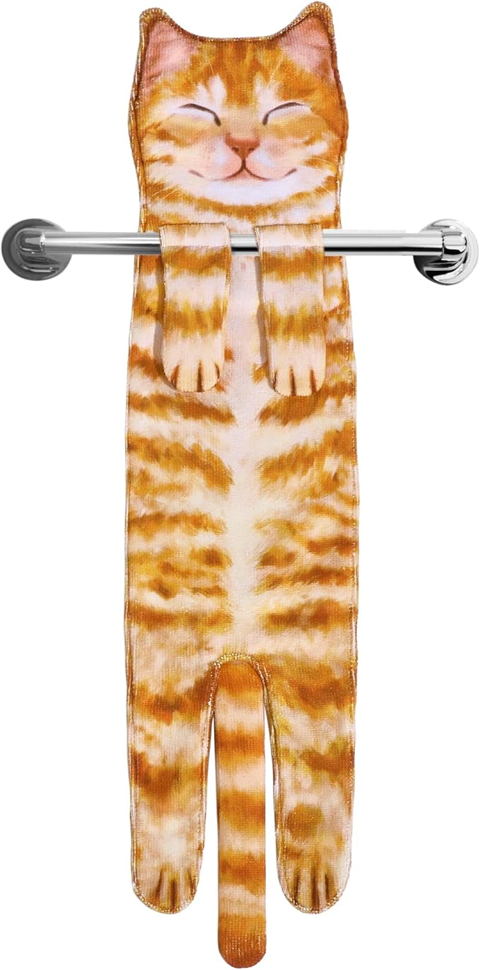 Cat Hand Towels for Kitchen Bathroom - Cute Cat Decor Gadgets - Hanging Soft Absorbent Hand Face Towel - Funny Birthday Mothers Day Housewarming Holiday Unique Gifts for Women Mom Lady Cat Lovers