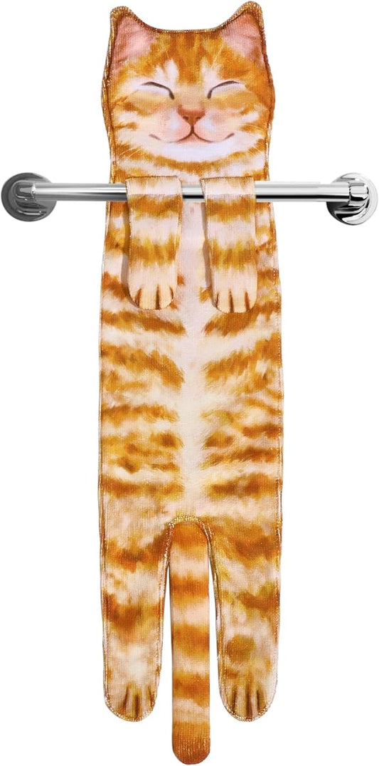 Cat Hand Towels for Kitchen Bathroom - Cute Cat Decor Gadgets - Hanging Soft Absorbent Hand Face Towel - Funny Birthday Mothers Day Housewarming Holiday Unique Gifts for Women Mom Lady Cat Lovers