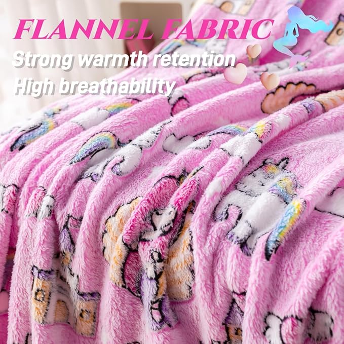 Mermaid Princess Pattern Blanket, Unicorn Blanket Glow in The Dark, 50" x 60", Pink