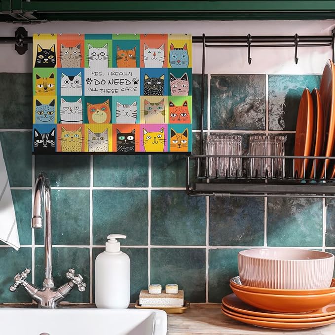 Cat Kitchen Towels,Cat Dish Towels,Cat Towels,Cat Hand Towel,Black Cat Gifts,Crazy Cat Lady Gifts,Cat Lady Gifts,Black Cat Gifts for Women,Gifts for Cat Lovers for Women,Decorative Kitchen Towels