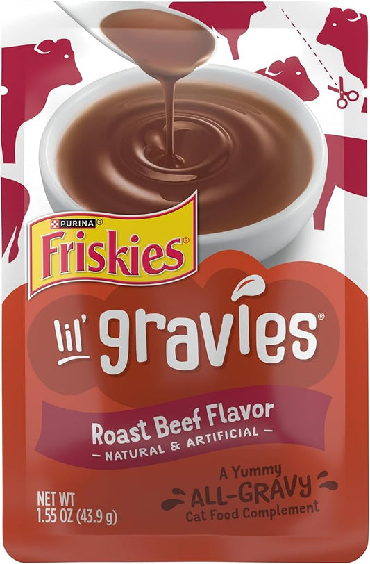 Purina Friskies Lil' Gravies Roast Beef Flavor Cat Food Complement Lickable Cat Treats - (Pack of 16) 1.55 oz. Pouches