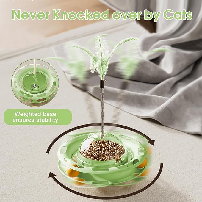 Cat Interactive Toys for Indoor Cats, 4-in-1 Kitten Slow Feeder Cat Teaser Wand Feather Boredom Toy Kitty Tracking Balls Slow Food Dispenser Treat Weight Loss Pet Self Play Supplies Birthday Gift