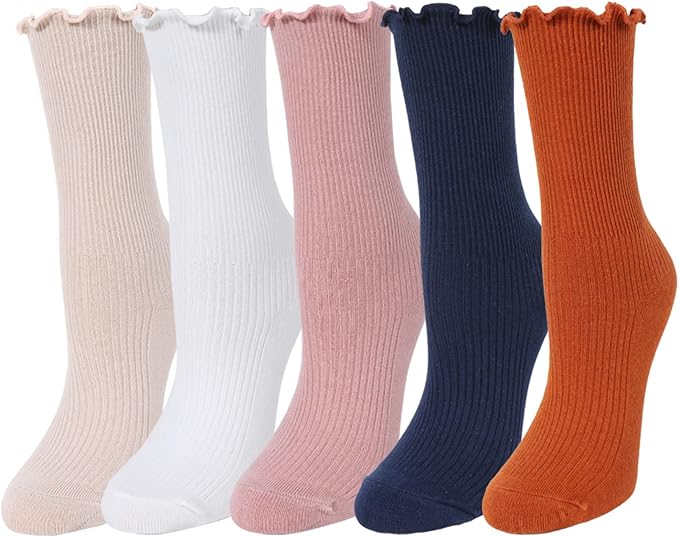 Benefeet Sox Womens Girls Ruffle Crew Socks Novelty Cute Frilly Dress Socks Cotton Lettuce Trim Turn-Cuff High Ankle Sock