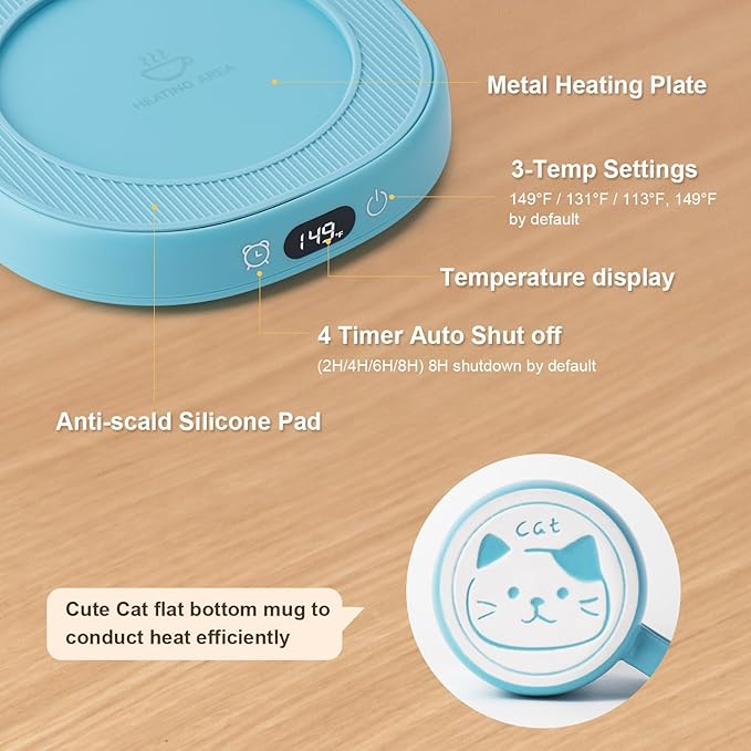 Bsigo Coffee Mug Warmer & Best CAT MOM Ever Mug Set, Tea Cup Warmer for Desk Candle Melter Wamer Beverage Coffee Warmer with 3 Temp Settings, 8H Auto Shut Off, Mom Mother Birthday Womens Mothers Day