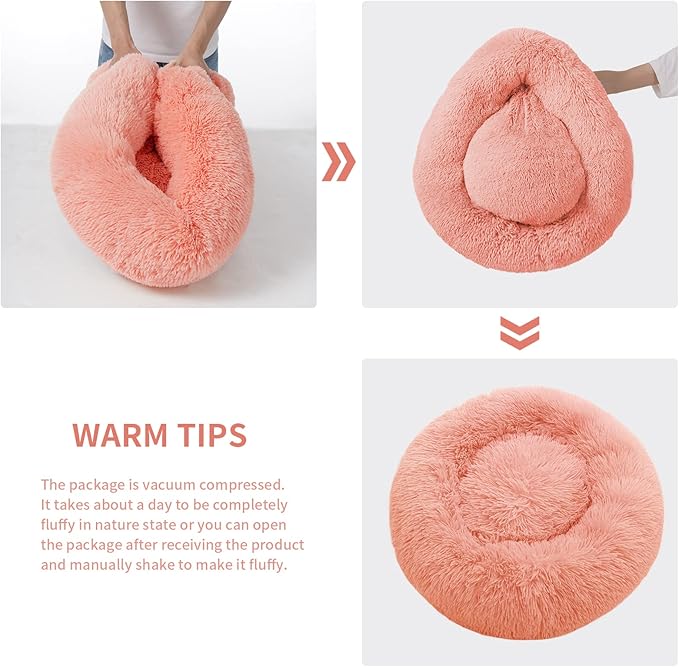 Small Cat Bed for Indoor Cats, Self-Warming Donut Kitty Bed for Small Cats Keeping Warm, Washable Pet Bed with Anti Slip Base, Pink 20‘’