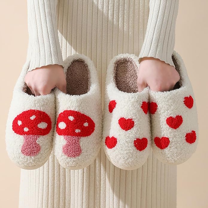 Animal Pattern Slippers - Hello Cat, Bear, Moose & Love Designs - Comfy Memory Foam Plush Cloud Slippers for Couples & Indoor Home