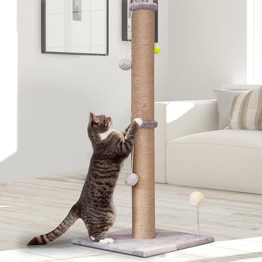 Tall Cat Scratching Post 36 inch Large Cat Scratch Post for Indoor Cats with Durable Natural Sisal Rope Scratcher Post Tree Kitten Interactive Toy-Gray