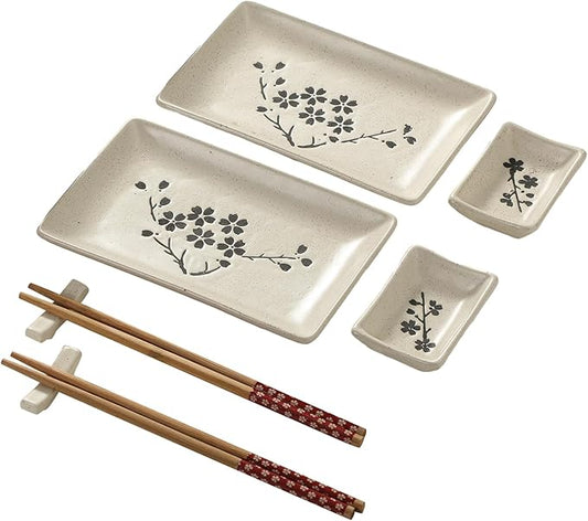 8 pcs Japanese Sushi Plate Sets Serving Platters and Trays for Entertaining Sushi Dishes Set Plates Sushi Plates Traditional Cuisine Dinnerware Sets with Chopsticks Floret