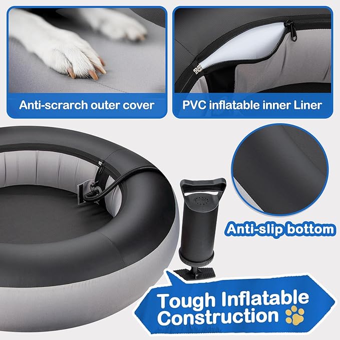 Elevated Dog Bed,Inflatable Dog Bed Raised,Pet Cushion Sofa for Medium Dogs,Portable Dog Cot Doughnut Round Stand,Waterproof Dog Bed Frame for Indoor,Outdoor(Grey)